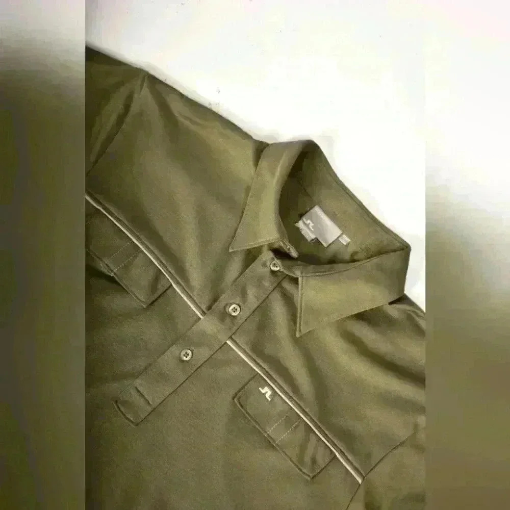 J.LINDEBERG Taupe Beige Polyester Stretch  Performance Golf Pocket Polo Large
